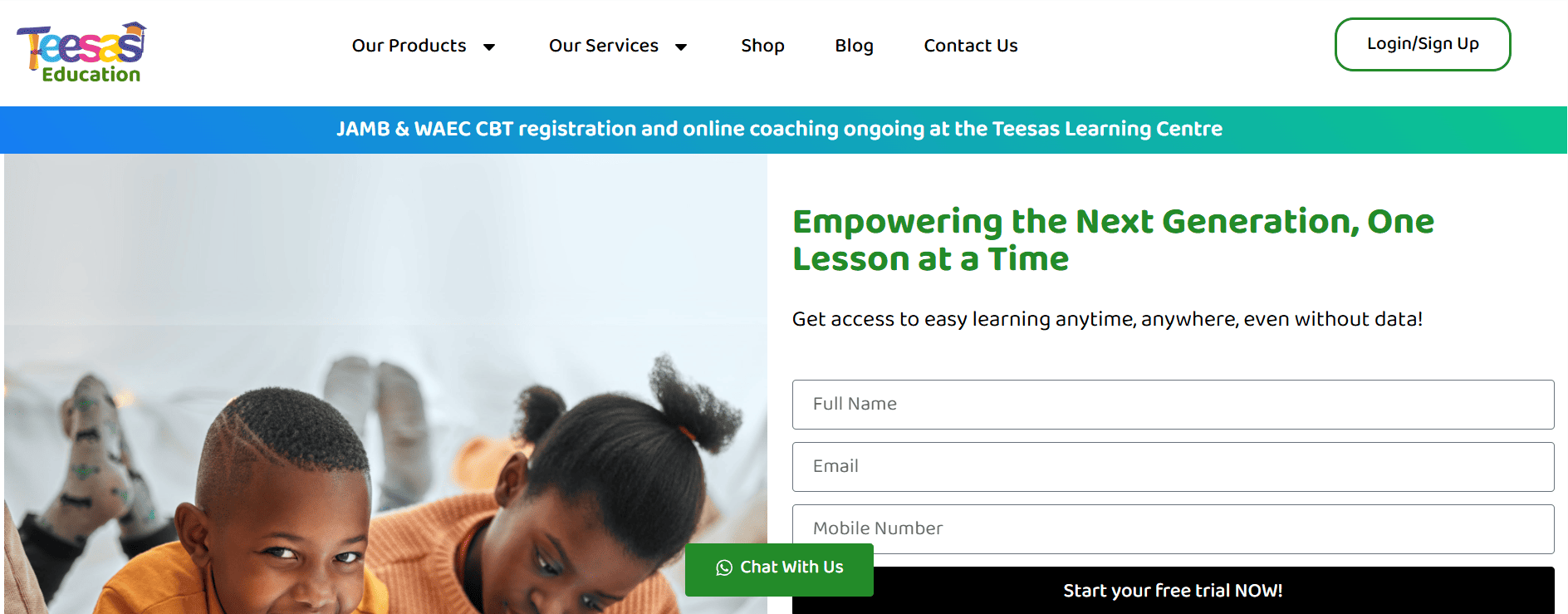 Teesas website snapshot